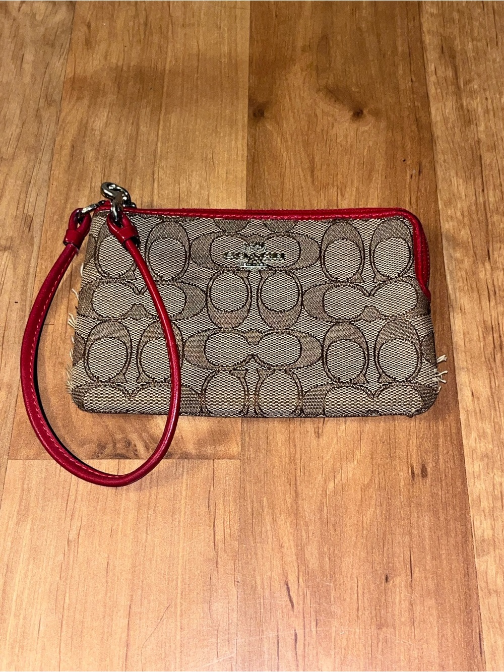 Coach Canvas Wristlet with Red Trim and Strap
